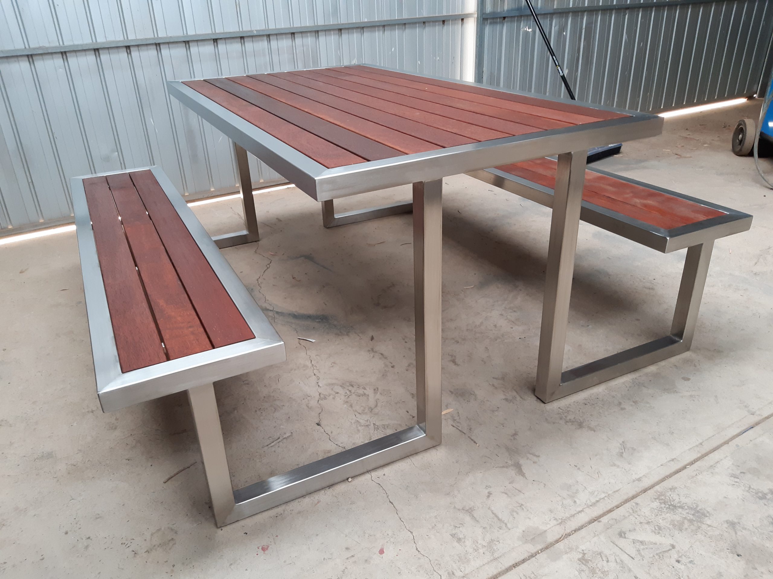 S/S table and attached bench seats